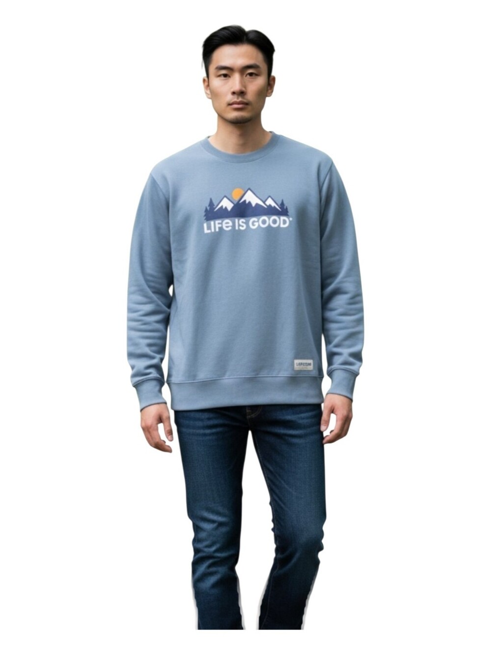 Life Is Good Mens Blue Outdoor Mountain Camping Crewneck Sweatshirt Size Large